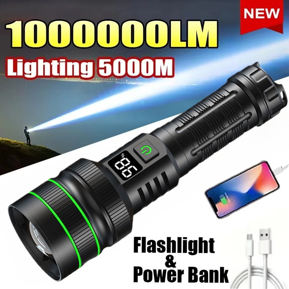 Outdoor Power Meter - Potente torcia a LED zoomabile, ricaricabile